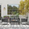 Outsunny 4 Pieces Rattan Garden Furniture Set, Metal Frame Outdoor Furniture Sofa Set with Cushions, Pillows & Tempered Glass Top Table, Wicker Garden Sofa for Conservatory, Patio, Charcoal Grey