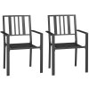 Outsunny Set of 2 Garden Chairs, Stackable Outdoor Chairs with Metal Slatted Seat & Backrest, for Yard, Garden, Black