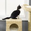 PawHut Flower Cat Tree for Indoor Cats Kitten Tower Cattail Weave with Scratching Posts, Cat House, Bed, Ladder, Washable Cushions, 57 x 37 x 100.5 cm - Natural Finish