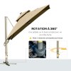 Outsunny 3 x 3(m) Cantilever Roma Parasol Garden Sun Umbrella, Two-tier 250g Polyester Sun Shade with LED Solar Light, Aluminium Frame, Cross Base 360 Degrees Rotating Khaki
