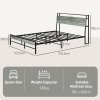 HOMCOM 5ft King Size Bed Frame with LED Lights and Charging Station, Platform Bed Frame with Storage Headboard, Steel Slat Support, No Box Spring Needed, Easy Assembly, Cement Grey