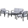 Outsunny 4pcs Garden Sofa Set 2 Single Armchair, 1 Bench & 1 Coffee Table Set Aluminum Frame Patio Furniture with Cushions, Black