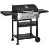Outsunny 3+1 Gas Burner Grill, 11.5 kW Propane Gas Barbecue BBQ Grill with Wheels, Warming Rack, Shelves, Thermometer, Bottle Opener, Black