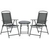 Outsunny Garden Bistro Set, 3 Pieces Table and Chairs Set, Outdoor Garden Furniture with Foldable Breathable Mesh Fabric Armchairs & Glass Top Coffee Table, Dark Grey