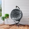 Outsunny Outdoor Hanging Chair, Swing Chair with Metal Stand, Thick Padded Cushion, Foldable Basket and Side Pocket, for Indoor and Outdoor, Charcoal Grey