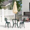 Outsunny Garden Bistro Set with Umbrella Hole, 3 Piece Cast Aluminium Garden Furniture Set, Antique Floral Round Coffee Table and Chairs, Small Balcony Furniture for Outdoor, Patio, Green