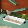AIYAPLAY Wooden Kids Sandpit Outdoor Sandbox with Canopy with 2 Storage Bins, Funnel, Liner, Chutes, Bucket with Tap for 3-6 Years, 116 x 112.5 x 128 cm, Green