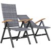 Outsunny 2 Pieces Outdoor Folding Dining Chair, PE Rattan Chair with Armrests, High Backrest, for Garden, Camping, Balcony, Porch, Light Grey