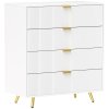 HOMCOM Bedroom Chest of Drawers with 4 Drawers, Fluted Dresser with Gold Tone Handles, Storage Cabinet for Bedroom, Living Room, Hallway, Entryway, White