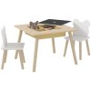 AIYAPLAY 3-Piece Kids Table and Chairs Set, Toddler Table and Chair Set with Bear-Shaped Backrest, Convertible Desk, Storage Grid for Nursery, Classroom, Playroom, Natural Wood