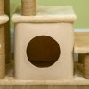 PawHut Dog Steps for Bed, 4 Step Pet Stairs with Cat House, Detachable Cover, Jute Scratching Post, Cat Climb ladder for Sofa w/ Hanging Balls - Beige