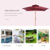 Outsunny 3 x 3(M) Garden Parasol Umbrella Sunshade, Outdoor Wooden Parasol with Double Tier Canopy, Wine Red