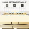 Outsunny 2.4 x 1.5 m (8' x 5') Grill Gazebo Canopy with LED Lights, Double Tiered Outdoor BBQ Gazebo Shelter with 2 Side Shelves, Storage Basket and Hooks for Garden, Barbecue, Picnic, Beige