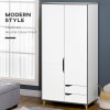 HOMCOM 2 Door Wardrobe with 2 Drawers, Storage Cupboard with Clothes Hanging Rail, Shelves and Anti-tipping Design, Modern Bedroom Furniture, White