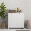 kleankin 2 Doors Laundry Cabinet, Bathroom Cabinet with 2 Tilt-Out Hampers, Modern Storage Unit for Washroom, White