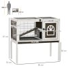 PawHut Wooden Rabbit Hutch, Elevated Guinea Pig Cage w/ Openable Roof, Ladder, Removable Tray, 90 x 53 x 87cm - Brown