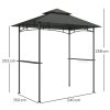 Outsunny 2.4 x 1.5 m (8' x 5') Grill Gazebo Canopy with LED Lights, Double Tiered Outdoor BBQ Gazebo Shelter with 2 Side Shelves, Storage Basket and Hooks for Garden, Barbecue, Picnic, Dark Grey