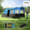 Outsunny 8-Person Camping Tent, Waterproof Family Tent, Tunnel Design, 4 Large Windows, Sleeping Cabins, 3000mm Water Column, Top Hook, Portable with Carry Bag, Blue