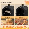Outsunny 2-in-1 Outdoor Pizza Oven 3-Tier Freestanding Charcoal BBQ Grill with Rain Cover, Chimney, Thermometer, Bottom Shelf, Anti-scald Handles, Wheels for Garden Party Gathering