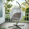 Outsunny Hanging Egg Chair Outdoor Indoor Garden Swing Chair with Folding Basket, Garden Hanging Chair with Stand, Thickened Cushion, Cup Holder for Patio, Balcony, Sand Brown