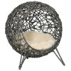 PawHut Rattan Elevated Cat Bed House Kitten Basket Ball Shaped Pet Furniture w/ Removable Cushion - Silver-Tone and Grey