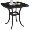 Outsunny Outdoor Garden Table with 38mm Dia. Umbrella Hole, Cast Aluminium Patio End Table with Anti-slip Foot Pads for Garden, Patio, Balcony, 54 x 54cm, Black