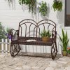 Outsunny 2 Seater Metal Garden Park Bench Outdoor Rocking Chair Swing Bench Loving Seat Bronze