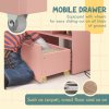 HOMCOM Kids Bookshelf with Storage Drawer, Children's Bookcase with Wheels, Toy Organiser for Bedroom, Playroom - Pink