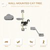 PawHut Three-Piece Wall-Mounted Cat Shelves, with Hammock, Cloud-Shaped Jumping Platform, Ladder, Scratching Post, Cat Wall Furniture with Play Ball for Large Cats - Grey