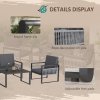 Outsunny 4 Pieces Aluminium Garden Furniture Set with Cushions, Patio Furniture Set with Slatted Aluminium Top Coffee Table, Sofa Set with Rope Decoration Weave Armchairs, Black