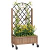 Outsunny Raised Garden Bed with Metal Trellis, Wooden Elevated Planter Box with Wheels and Drainage Holes, Outdoor Raised Planter for Climbing Plants, Fruits, Vegetables, Flowers, Brown