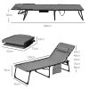 Outsunny 2 Piece Foldable Sun Lounger Set with 5-level Reclining Back, Outdoor Tanning Chairs Sun Loungers with Build-in Padded Seat, Side Pocket, Headrest for Beach, Patio, Grey