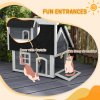 PawHut Outdoor Cat House, Wooden Feral Cat Shelter, Water-Resistant Hide Home with Openable Asphalt Roof, Three Doors, 77 x 57.5 x 68cm - Grey