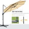 Outsunny 3(m) Patio Offset Parasol Roma Umbrella Cantilever Hanging Sun Shade Canopy Shelter Tilt 360 Rotation with Aluminium Frame Hand Crank Cross Base, Beige