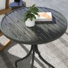 Outsunny ??66cm Garden Side Table, Round Bistro Coffee Table, Outdoor Patio Table with Steel Frame and Slat Tabletop for Balcony and Porch, Grey Wood Grain