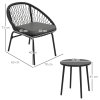 Outsunny 3 Pieces Rattan Bistro Set, Wicker Garden Furniture Set with Round Metal Top Coffee Table and Chairs, Washable Cushions for Outdoor, Patio, Balcony, Black