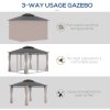 Outsunny 3.6 x 3 (m) Outdoor Polycarbonate Gazebo, Double Roof Hard Top Gazebo with Galvanised Steel Frame, Nettings & Curtains for Garden, Lawn, Patio and Deck