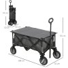 Outsunny Folding Garden Trolley, Cargo Trailer on Wheels, Collapsible Camping Trolley with Folding Board, Outdoor Utility Wagon with Steel Frame and Oxford Fabric, Dark Grey