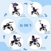 HOMCOM 6 in 1 Trike, Kids Tricycle, Pedal Push Bike w/ Push Handle, Removable Canopy, 5-point Safety Belt, Storage, Footrest, Brake, for 1-5 Years Toddler, Purple