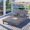 Outsunny Double Rattan Sun Lounger, Garden Daybed with 5-Level Adjustable Backrest, Outdoor Lounge Sunbed with Cushion and Pillows, 2 Seater Wicker Patio Furniture, Grey