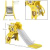 AIYAPLAY Kids Slide 3 in 1 Freestanding Toddler Slide with Climber, Basketball Hoop, Basketball, Lion-Themed for Ages 18-36 Months - Yellow