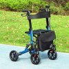 HOMCOM Folding Rollator Walker with Seat, Backrest, Lightweight Walking Frame with Storage Bag, Dual Brakes, Adjustable Handle Height, Suspension System, 4 Wheeled Walker for Seniors