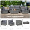 Outsunny 6 Pieces Rattan Garden Furniture Set, 4 Seater Wicker Garden Corner Sofa Set with 2 Storage Tables and Loveseats, Outdoor Conversation Furniture with Cushions for Conservatory, Patio, Grey