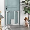 PawHut Dog Gate with Cat Flap Pet Safety Gate Barrier, Stair Pressure Fit, Auto Close, Double Locking, for Doorways, Hallways, 75-82 cm White