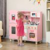 AIYAPLAY Toy Kitchen, Pretend Role Play Kitchen, Kids Kitchen Set with Lights and Sounds, Double Stoves, Ice Maker, Chalkboard, Microwave, Oven, Sink, 5 Accessories, for 3+ Years, Pink
