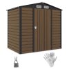 Outsunny 4.3 x  6.2 ft Garden Shed, Galvanised Metal Shed, Easy to Assemble, with Lockable Door, Gloves and 2 Vents Outdoor Tool Storage, Oak