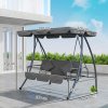 Outsunny Outdoor 2-in-1 Swing Chair Lounger 3 Seater Garden Swing Seat Bed Hammock Bed Convertible Tilt Canopy W/ Cushion, Light Grey