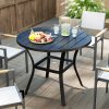 Outsunny 90 cm Garden Dining Table with 4-5 cm Parasol Hole, Round Outdoor Dining Table, Steel Garden Table with Slatted Metal Top and Wire Shelf for Balcony, Porch, Black