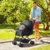 PawHut Dog Stroller, Pet Stroller, Foldable Dog Cat Travel Pushchair with Reversible Handle, EVA Wheels, Brake, Basket, Adjustable Canopy, Safety Leash, for Small Dogs, Grey