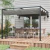 Outsunny 3 x 4m Lean To Pergola with Retractable Roof, Wall Mounted Garden Gazebo Outdoor Sun Shade Shelter for Patio, Deck